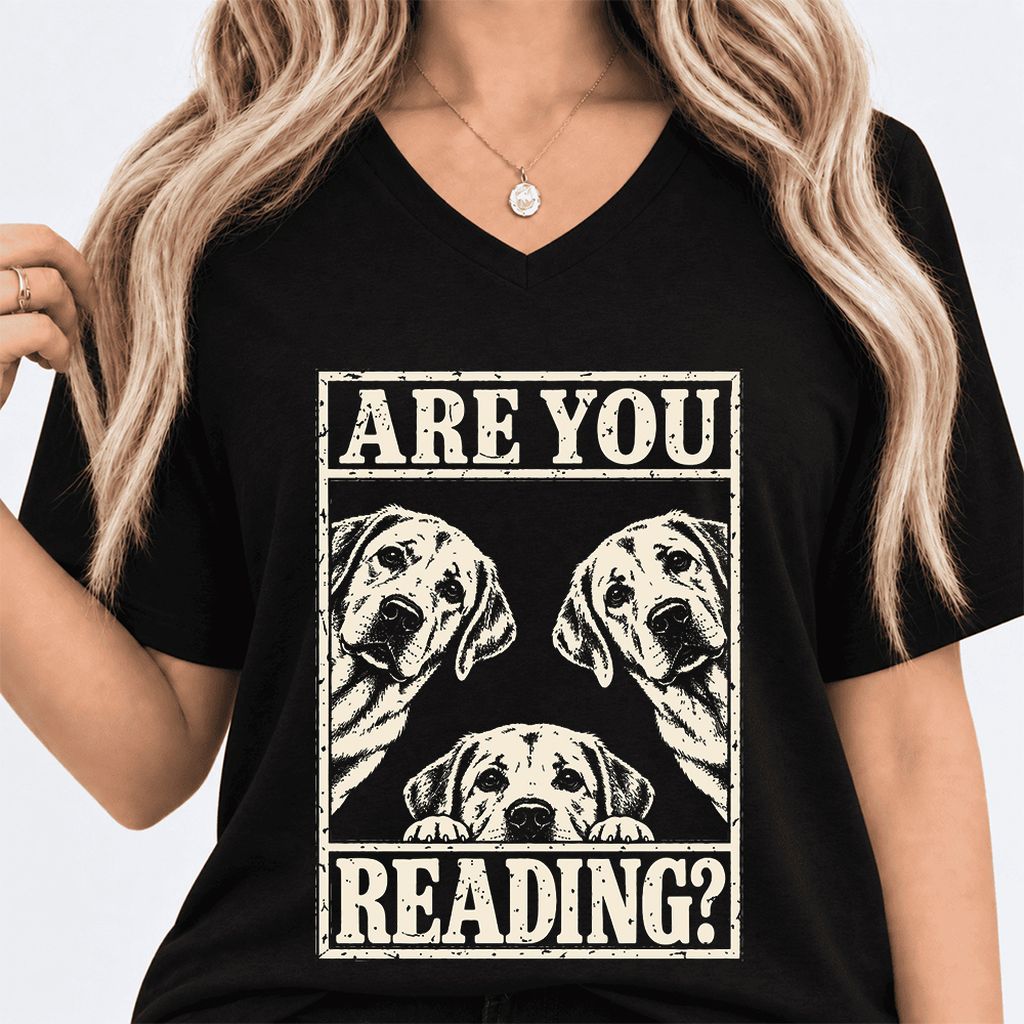 ARE YOU READING Labrador Retriever Ultra-Soft V-Neck | Dog Mom Reader Gift Black