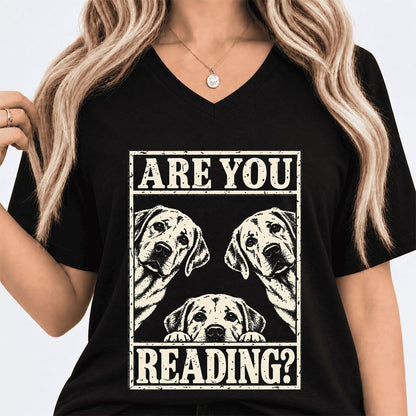 ARE YOU READING Labrador Retriever Ultra-Soft V-Neck | Dog Mom Reader Gift Black