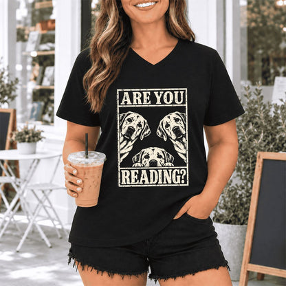 ARE YOU READING Labrador Retriever Ultra-Soft V-Neck | Dog Mom Reader Gift Black