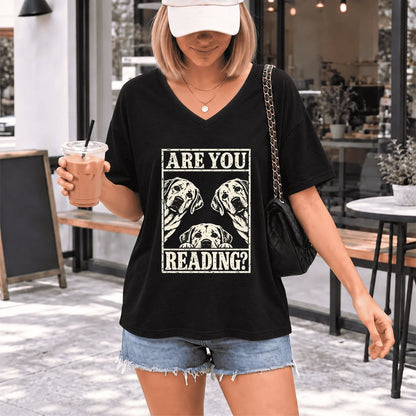 ARE YOU READING Labrador Retriever Ultra-Soft V-Neck | Dog Mom Reader Gift Black