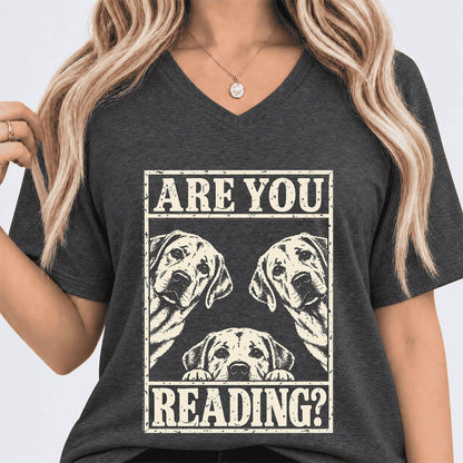 ARE YOU READING Labrador Retriever Ultra-Soft V-Neck | Dog Mom Reader Gift Dark Grey Heather