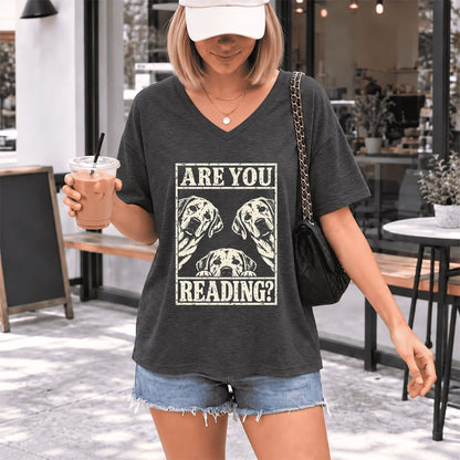 ARE YOU READING Labrador Retriever Ultra-Soft V-Neck | Dog Mom Reader Gift Dark Grey Heather