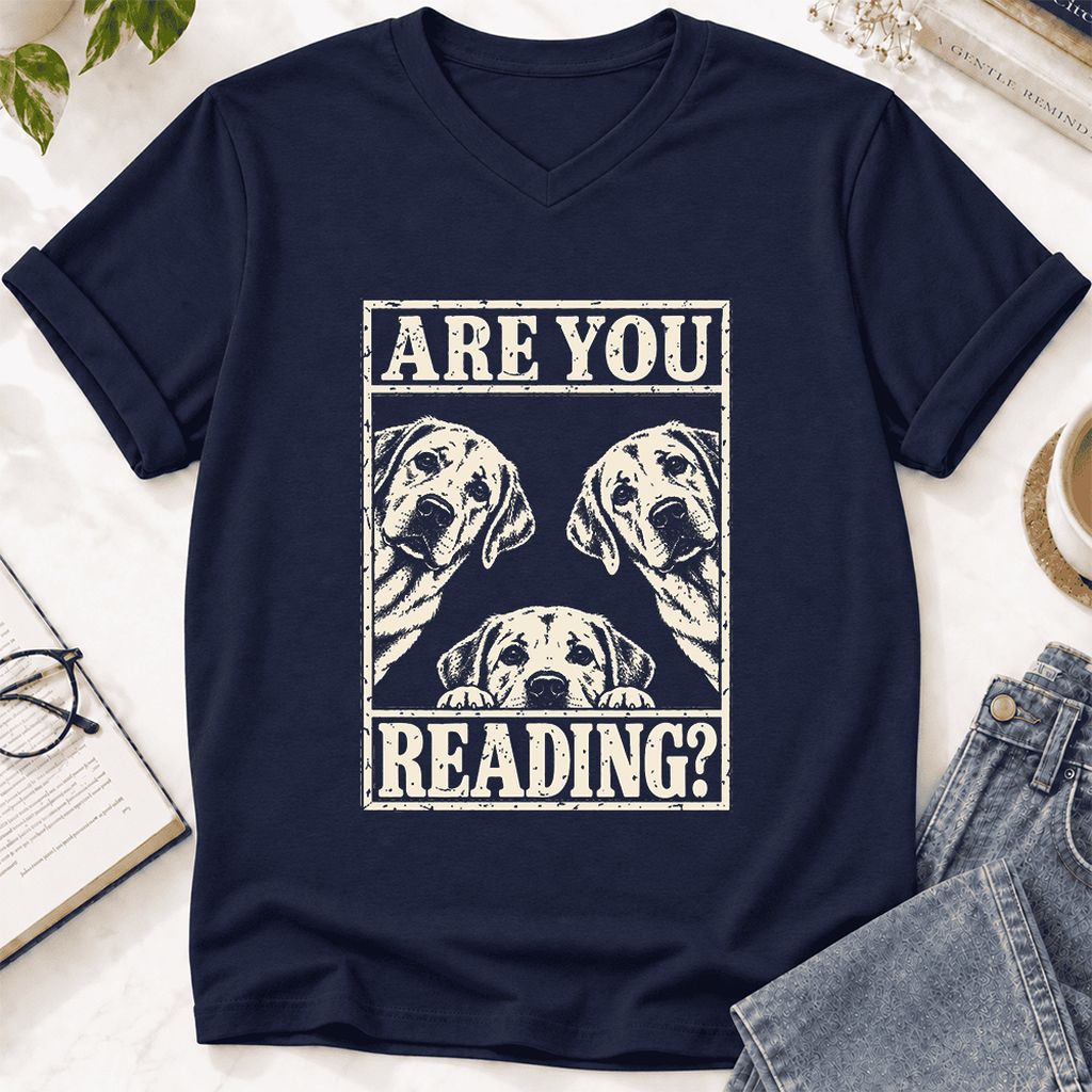 ARE YOU READING Labrador Retriever Ultra-Soft V-Neck | Dog Mom Reader Gift Navy