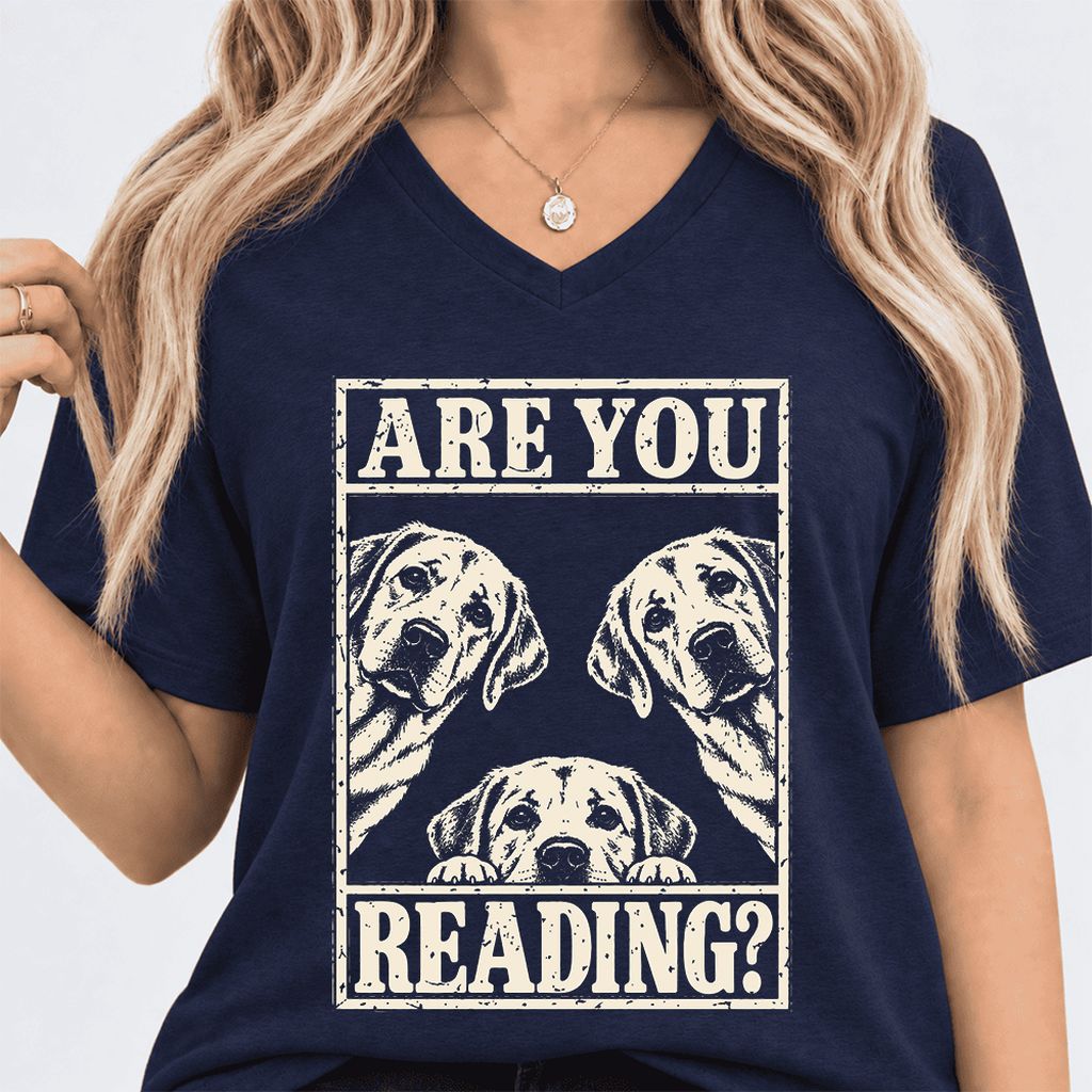 ARE YOU READING Labrador Retriever Ultra-Soft V-Neck | Dog Mom Reader Gift Navy