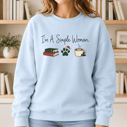 I'm A Simple Woman Printed Sweatshirt | Christmas Book Lover Gift Light Blue