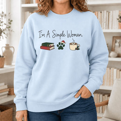 I'm A Simple Woman Printed Sweatshirt | Christmas Book Lover Gift Light Blue