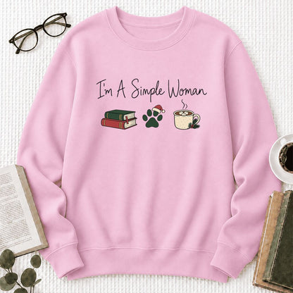 I'm A Simple Woman Printed Sweatshirt | Christmas Book Lover Gift Light Pink