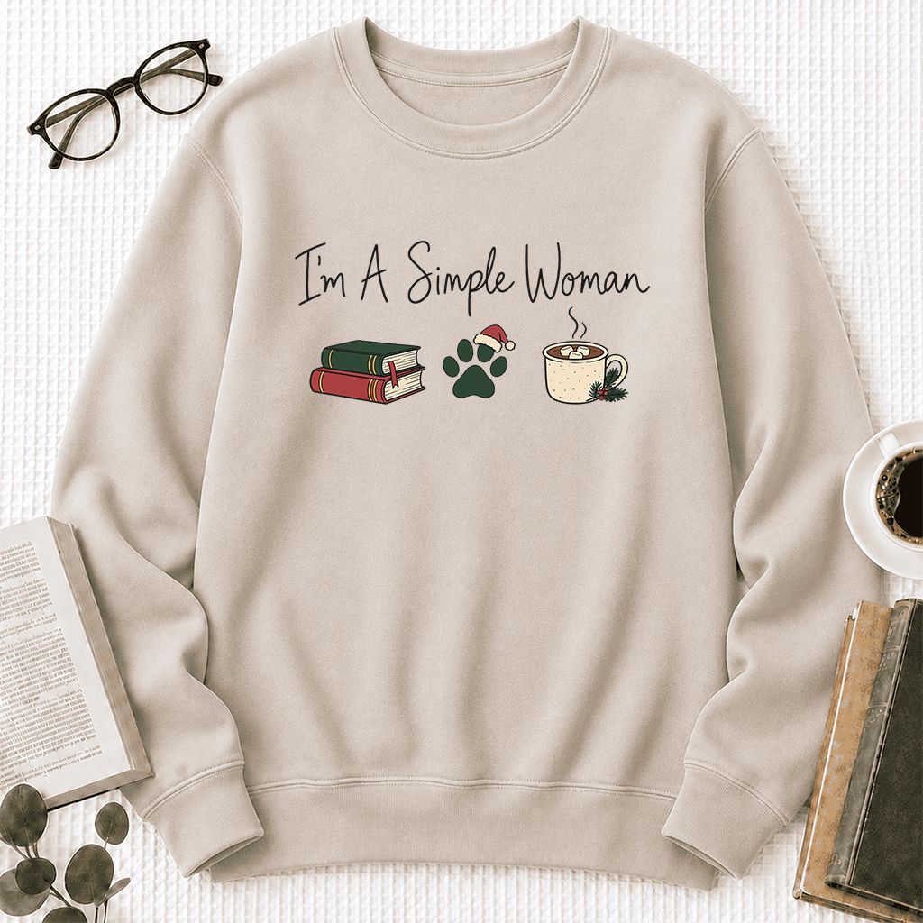 I'm A Simple Woman Printed Sweatshirt | Christmas Book Lover Gift Sand
