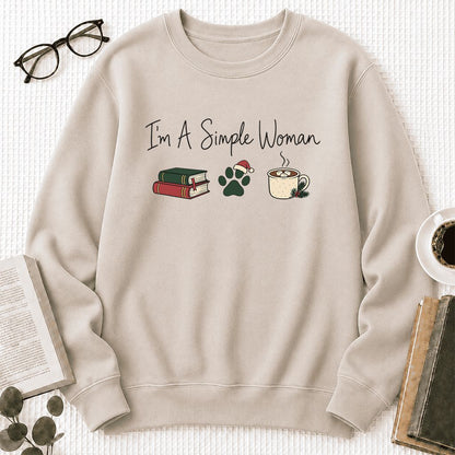 I'm A Simple Woman Printed Sweatshirt | Christmas Book Lover Gift Sand
