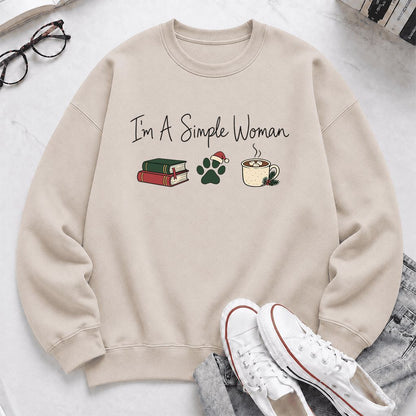 I'm A Simple Woman Printed Sweatshirt | Christmas Book Lover Gift Sand