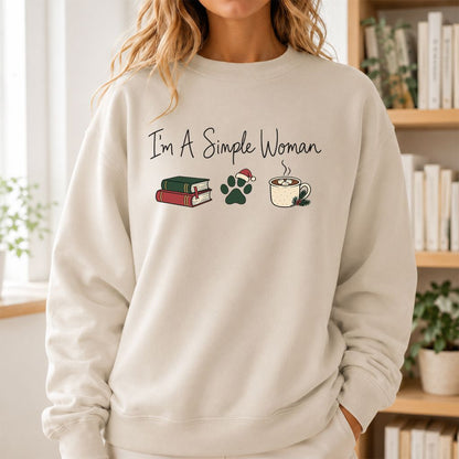 I'm A Simple Woman Printed Sweatshirt | Christmas Book Lover Gift Sand