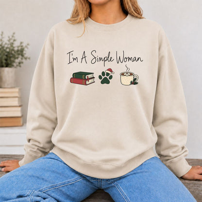 I'm A Simple Woman Printed Sweatshirt | Christmas Book Lover Gift Sand
