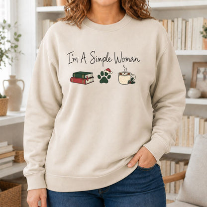 I'm A Simple Woman Printed Sweatshirt | Christmas Book Lover Gift Sand