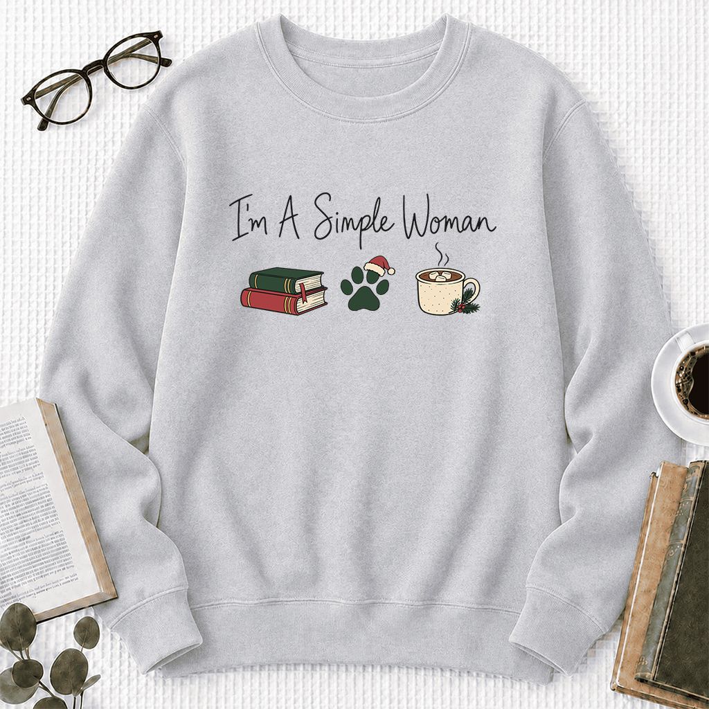 I'm A Simple Woman Printed Sweatshirt | Christmas Book Lover Gift Sport Grey