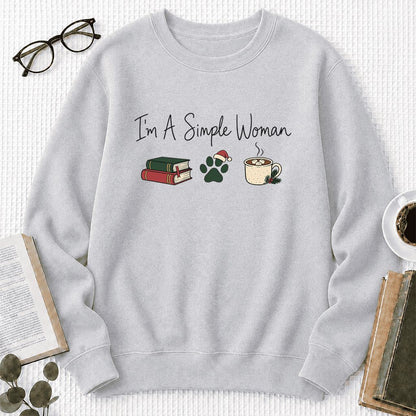 I'm A Simple Woman Printed Sweatshirt | Christmas Book Lover Gift Sport Grey