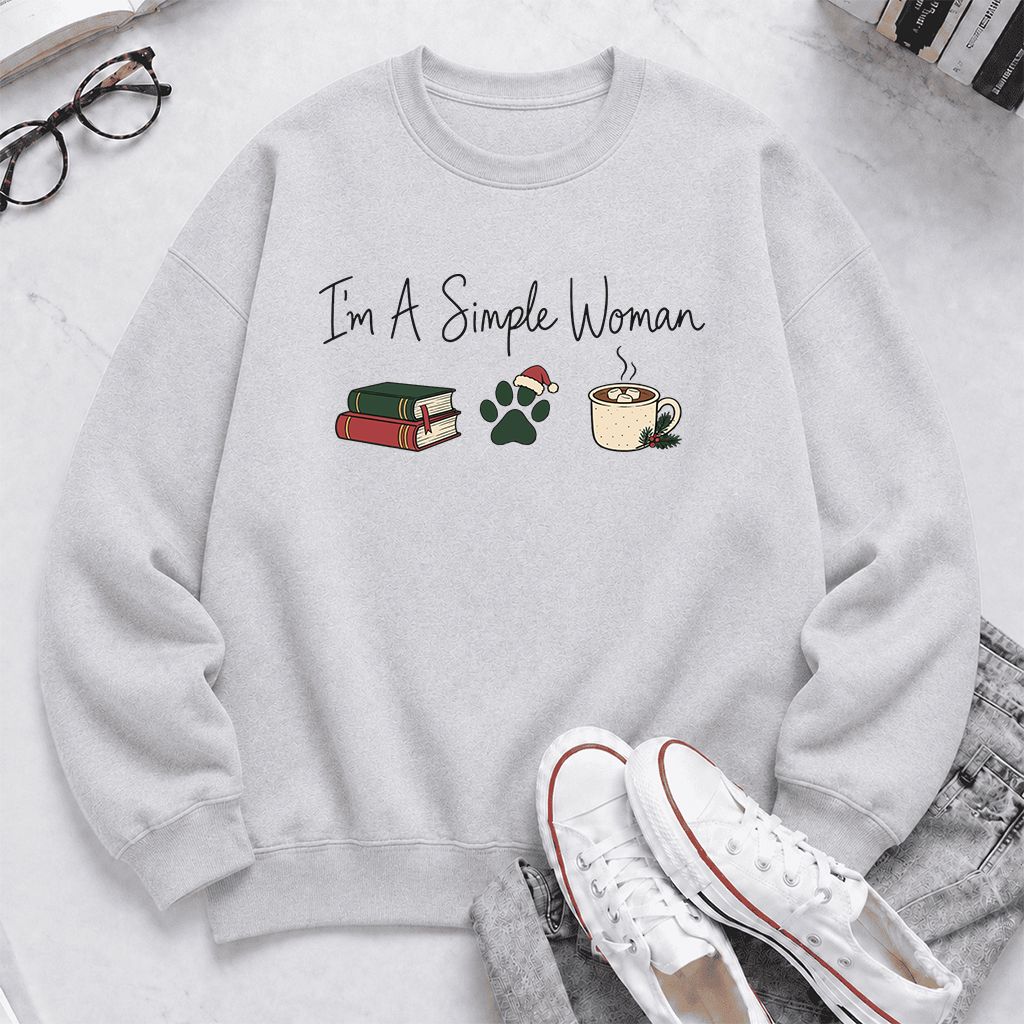 I'm A Simple Woman Printed Sweatshirt | Christmas Book Lover Gift Sport Grey