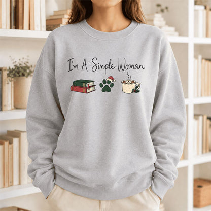 I'm A Simple Woman Printed Sweatshirt | Christmas Book Lover Gift Sport Grey