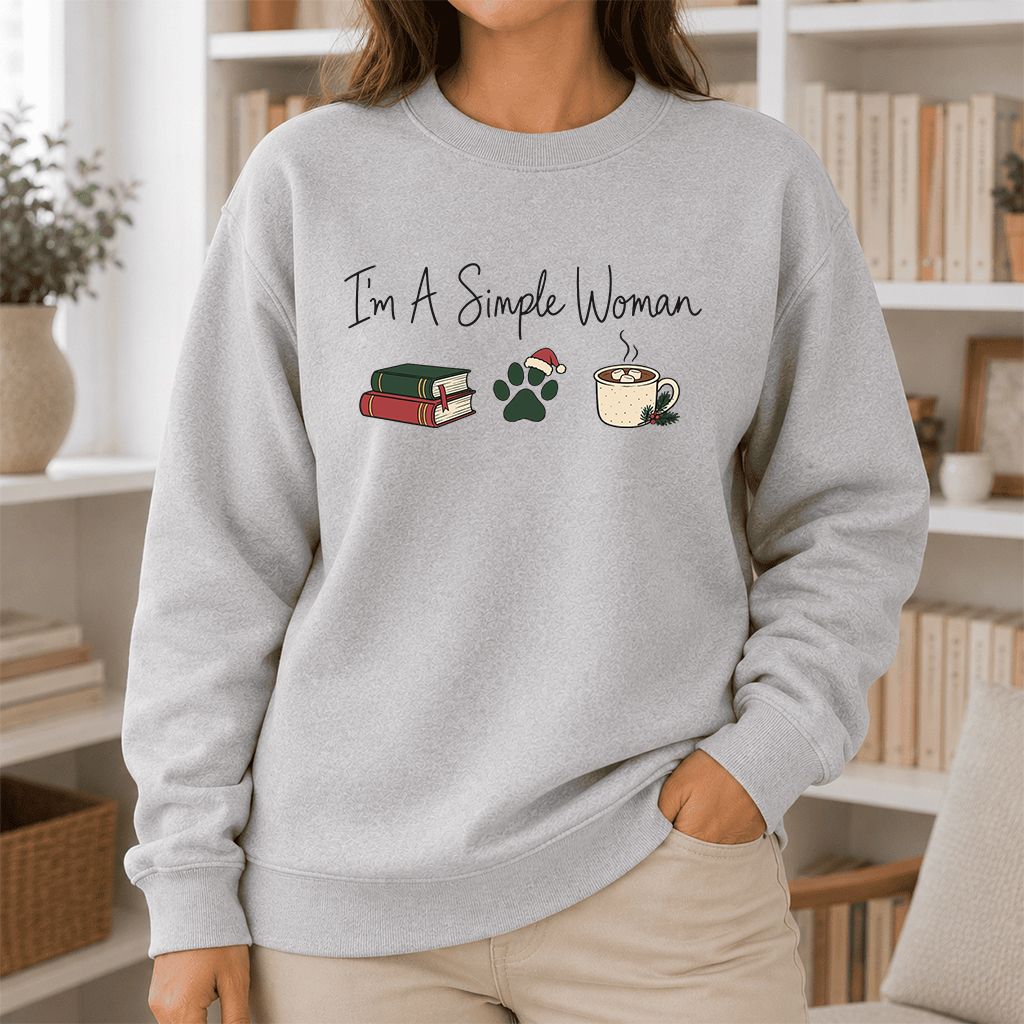 I'm A Simple Woman Printed Sweatshirt | Christmas Book Lover Gift Sport Grey