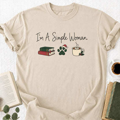 I'm A Simple Woman Printed T-Shirt | Christmas Book Lover Gift Sand
