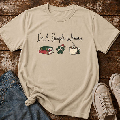 I'm A Simple Woman Printed T-Shirt | Christmas Book Lover Gift Sand