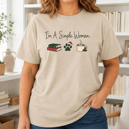 I'm A Simple Woman Printed T-Shirt | Christmas Book Lover Gift Sand