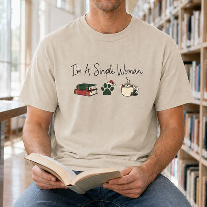 I'm A Simple Woman Printed T-Shirt | Christmas Book Lover Gift Sand