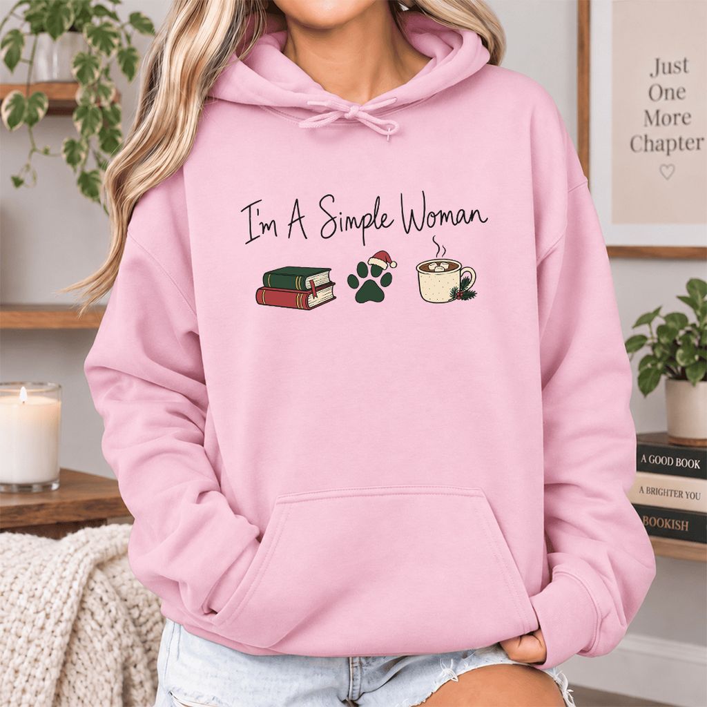 I'm A Simple Woman Softstyle Hoodie | Christmas Reader Gift Light Pink