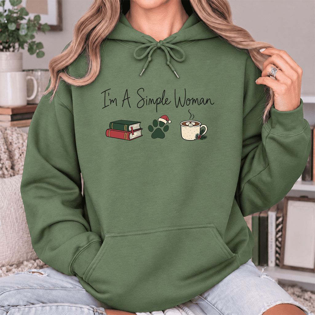 I'm A Simple Woman Softstyle Hoodie | Christmas Reader Gift Military Green