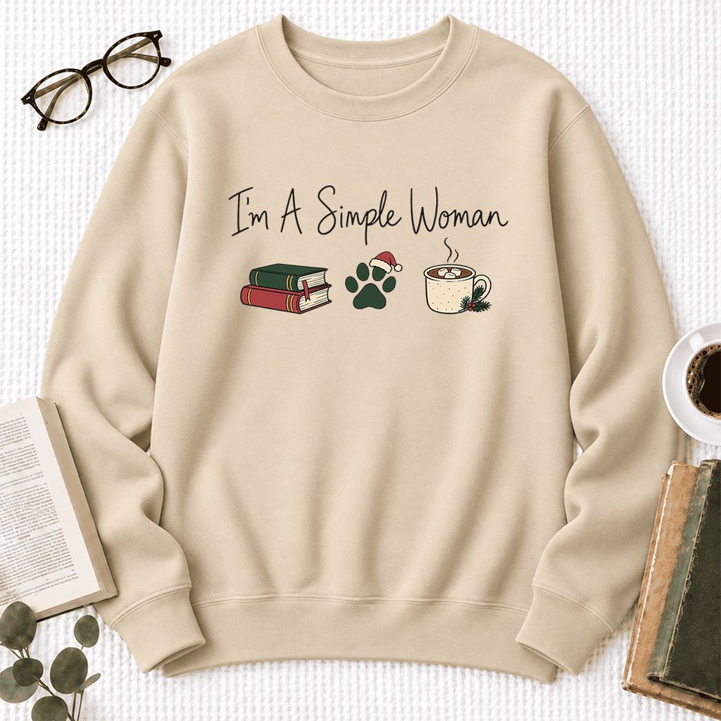 I'm A Simple Woman Softstyle Sweatshirt | Christmas Book Lover Gift Sand
