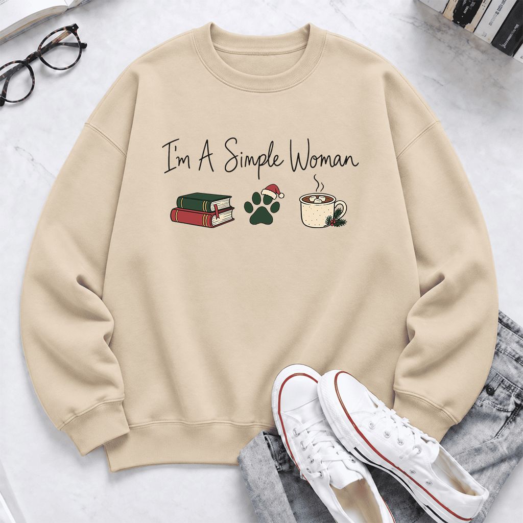 I'm A Simple Woman Softstyle Sweatshirt | Christmas Book Lover Gift Sand