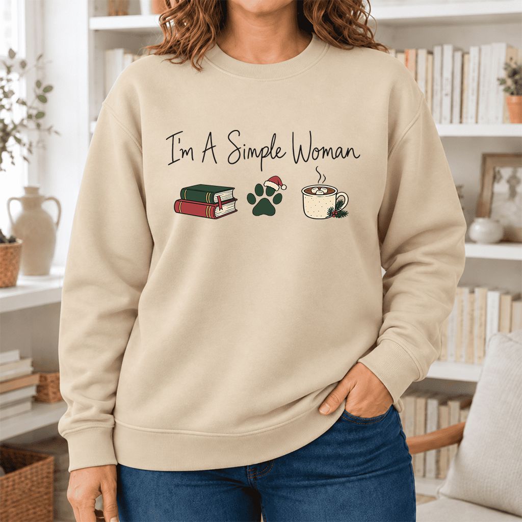 I'm A Simple Woman Softstyle Sweatshirt | Christmas Book Lover Gift Sand