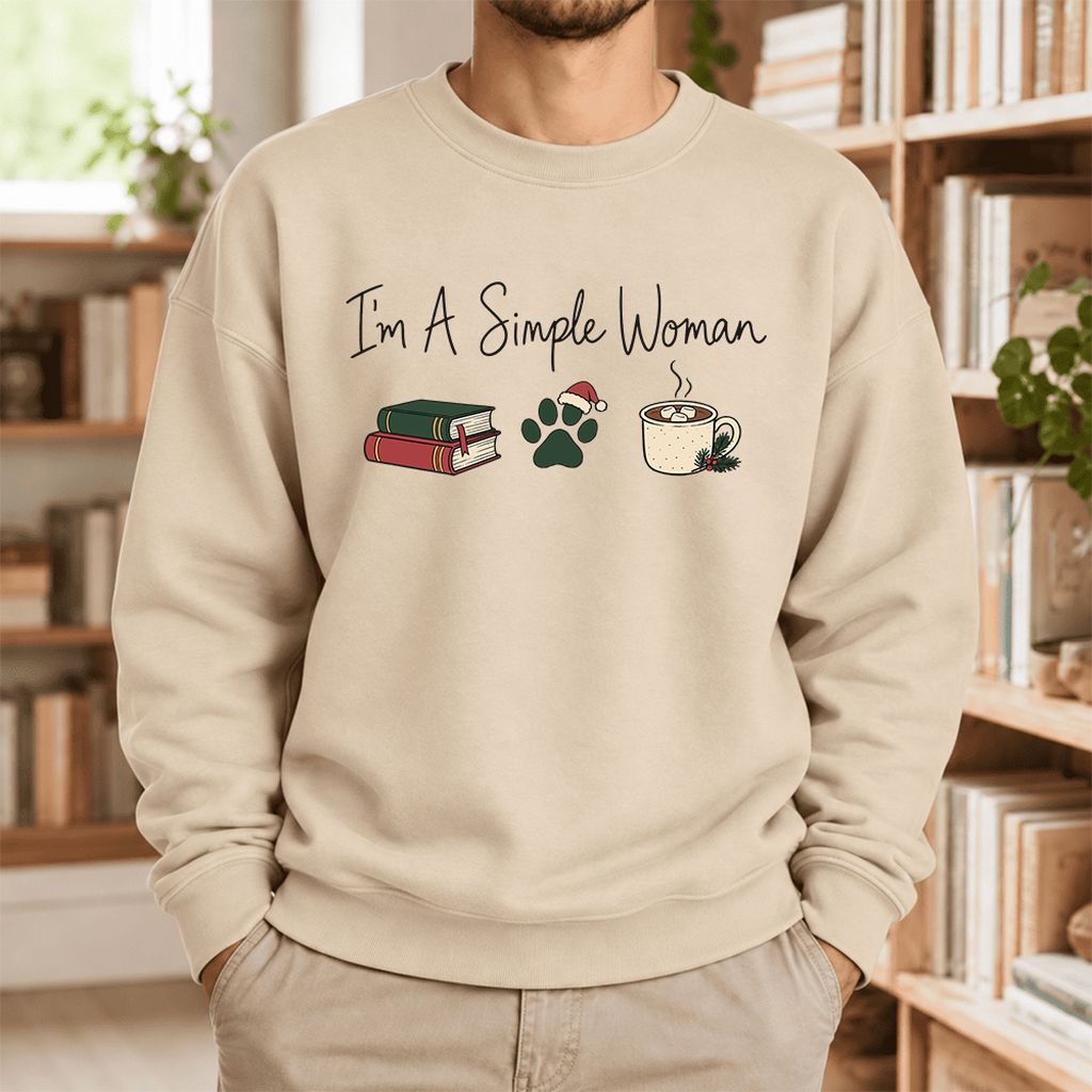 I'm A Simple Woman Softstyle Sweatshirt | Christmas Book Lover Gift Sand