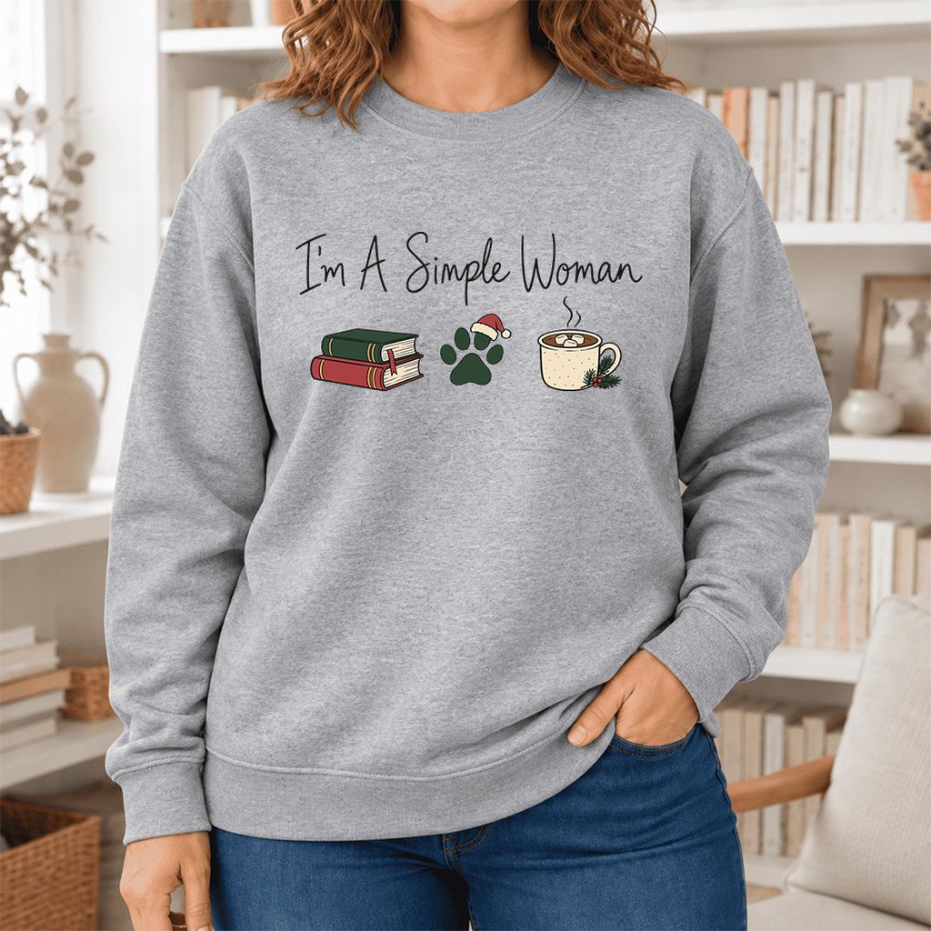 I'm A Simple Woman Softstyle Sweatshirt | Christmas Book Lover Gift Sport Grey