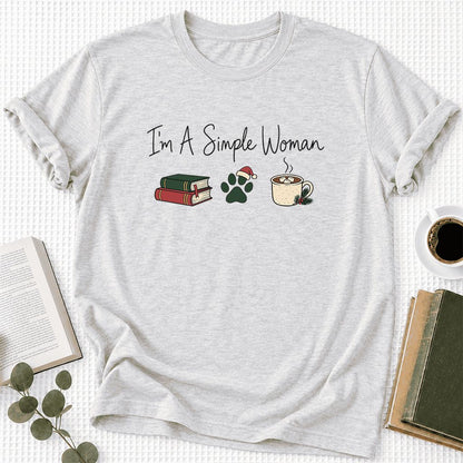 I'm A Simple Woman Ultra-Soft Cotton T-Shirt | Christmas Book Lover Gift Ash