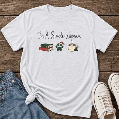 I'm A Simple Woman Ultra-Soft Cotton T-Shirt | Christmas Book Lover Gift Ash