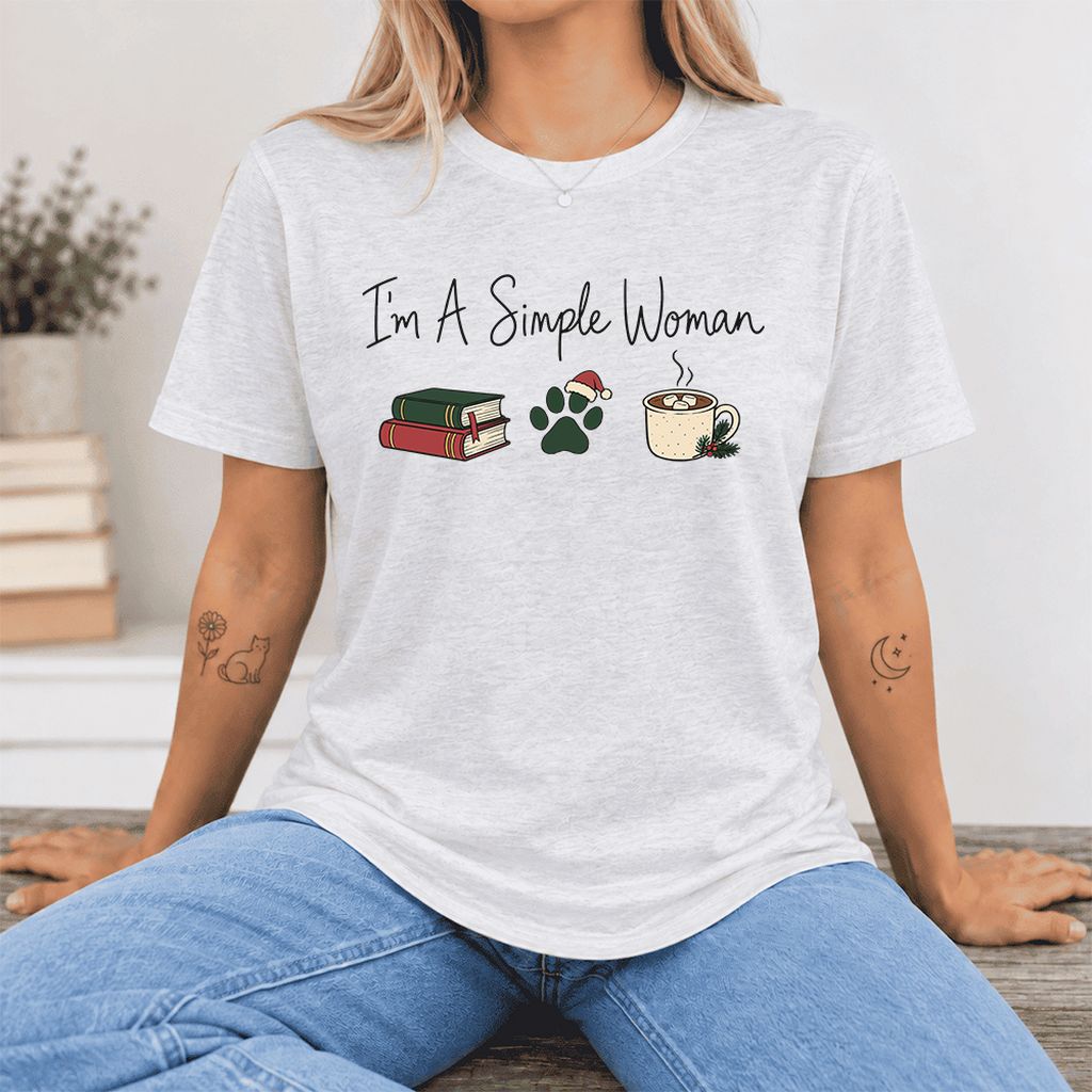 I'm A Simple Woman Ultra-Soft Cotton T-Shirt | Christmas Book Lover Gift Ash