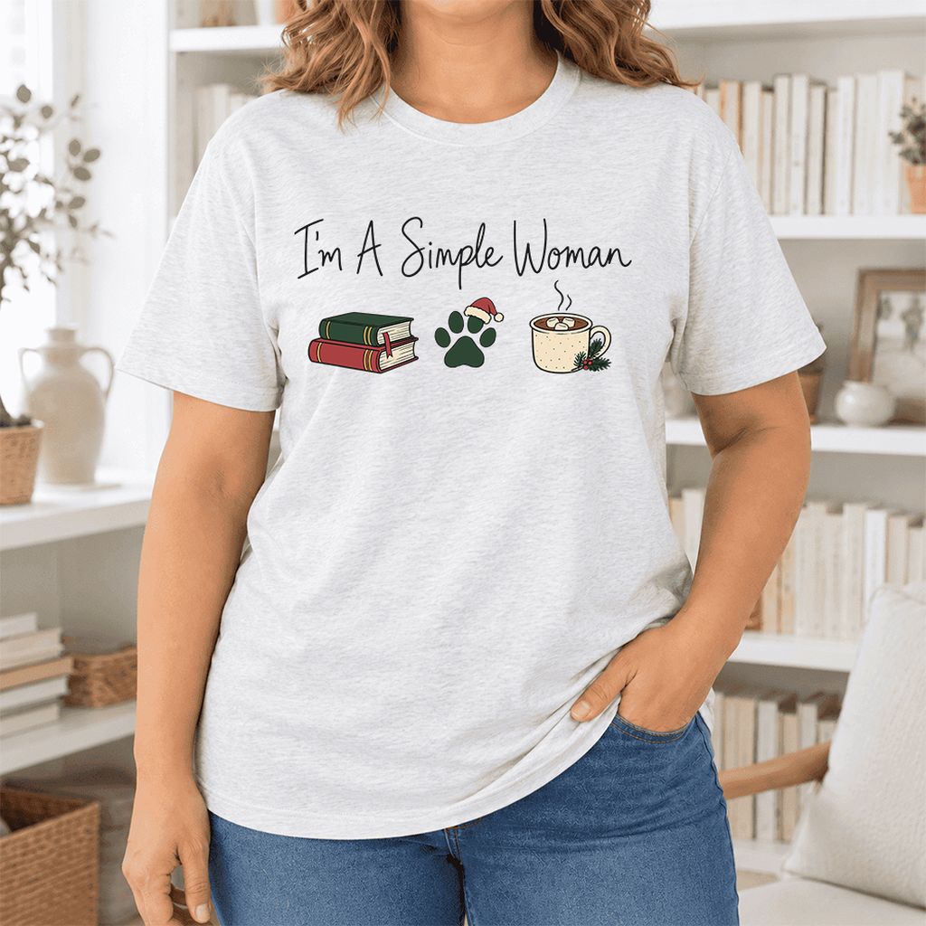 I'm A Simple Woman Ultra-Soft Cotton T-Shirt | Christmas Book Lover Gift Ash