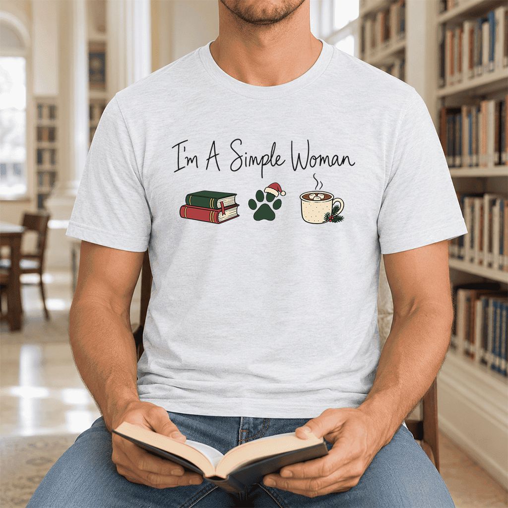 I'm A Simple Woman Ultra-Soft Cotton T-Shirt | Christmas Book Lover Gift Ash