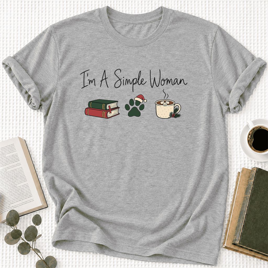 I'm A Simple Woman Ultra-Soft Cotton T-Shirt | Christmas Book Lover Gift Athletic Heather