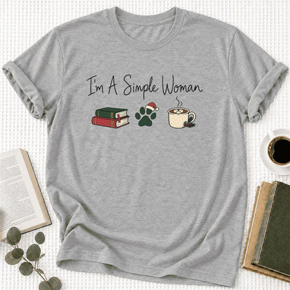 I'm A Simple Woman Ultra-Soft Cotton T-Shirt | Christmas Book Lover Gift Athletic Heather