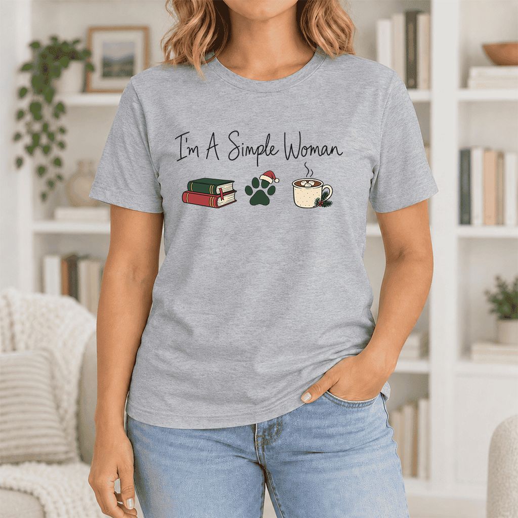 I'm A Simple Woman Ultra-Soft Cotton T-Shirt | Christmas Book Lover Gift Athletic Heather