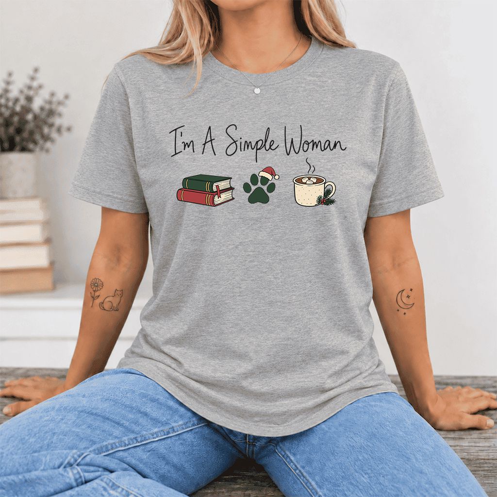 I'm A Simple Woman Ultra-Soft Cotton T-Shirt | Christmas Book Lover Gift Athletic Heather