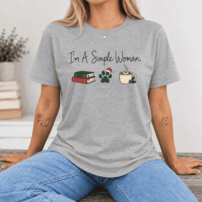 I'm A Simple Woman Ultra-Soft Cotton T-Shirt | Christmas Book Lover Gift Athletic Heather
