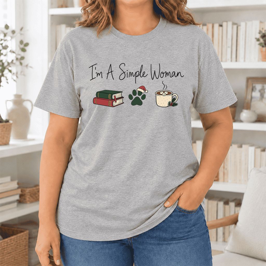I'm A Simple Woman Ultra-Soft Cotton T-Shirt | Christmas Book Lover Gift Athletic Heather