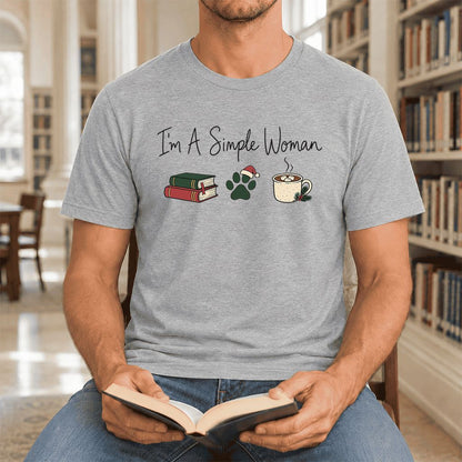 I'm A Simple Woman Ultra-Soft Cotton T-Shirt | Christmas Book Lover Gift Athletic Heather