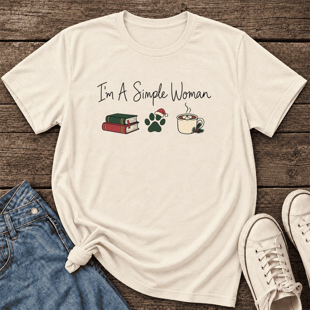 I'm A Simple Woman Ultra-Soft Cotton T-Shirt | Christmas Book Lover Gift Natural