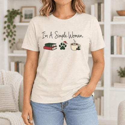 I'm A Simple Woman Ultra-Soft Cotton T-Shirt | Christmas Book Lover Gift Natural