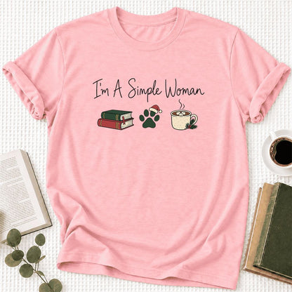 I'm A Simple Woman Ultra-Soft Cotton T-Shirt | Christmas Book Lover Gift Pink
