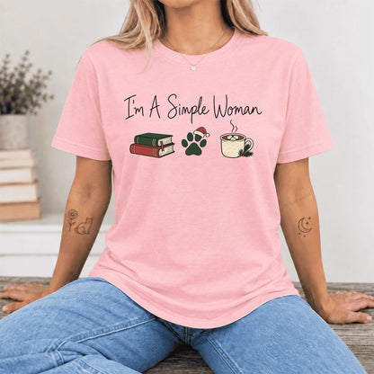 I'm A Simple Woman Ultra-Soft Cotton T-Shirt | Christmas Book Lover Gift Pink