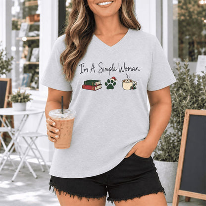 I'm A Simple Woman Ultra-Soft V-Neck | Christmas Book Lover Gift Ash